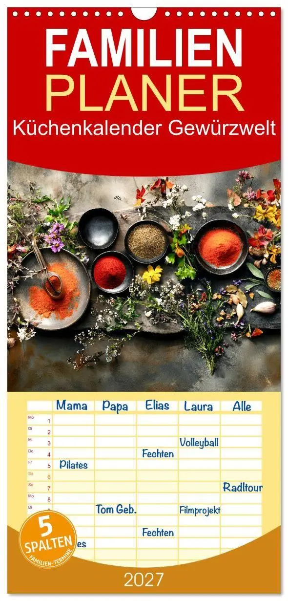 Cover: 9783594290132 | Familienplaner 2027 - Küchenkalender Gewürzwelt mit 5 Spalten...