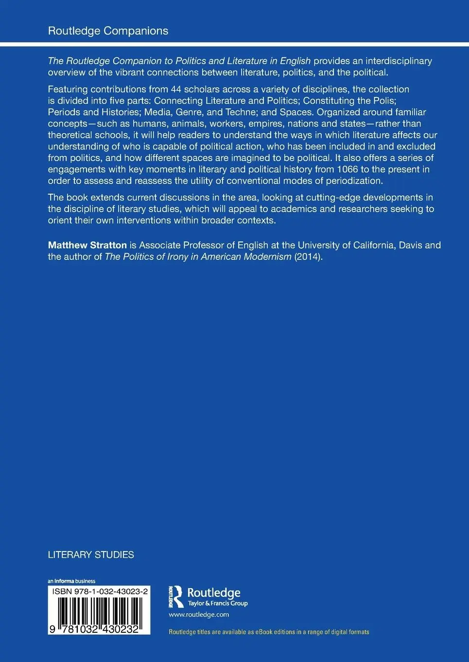 Rückseite: 9781032430232 | The Routledge Companion to Politics and Literature in English | Buch