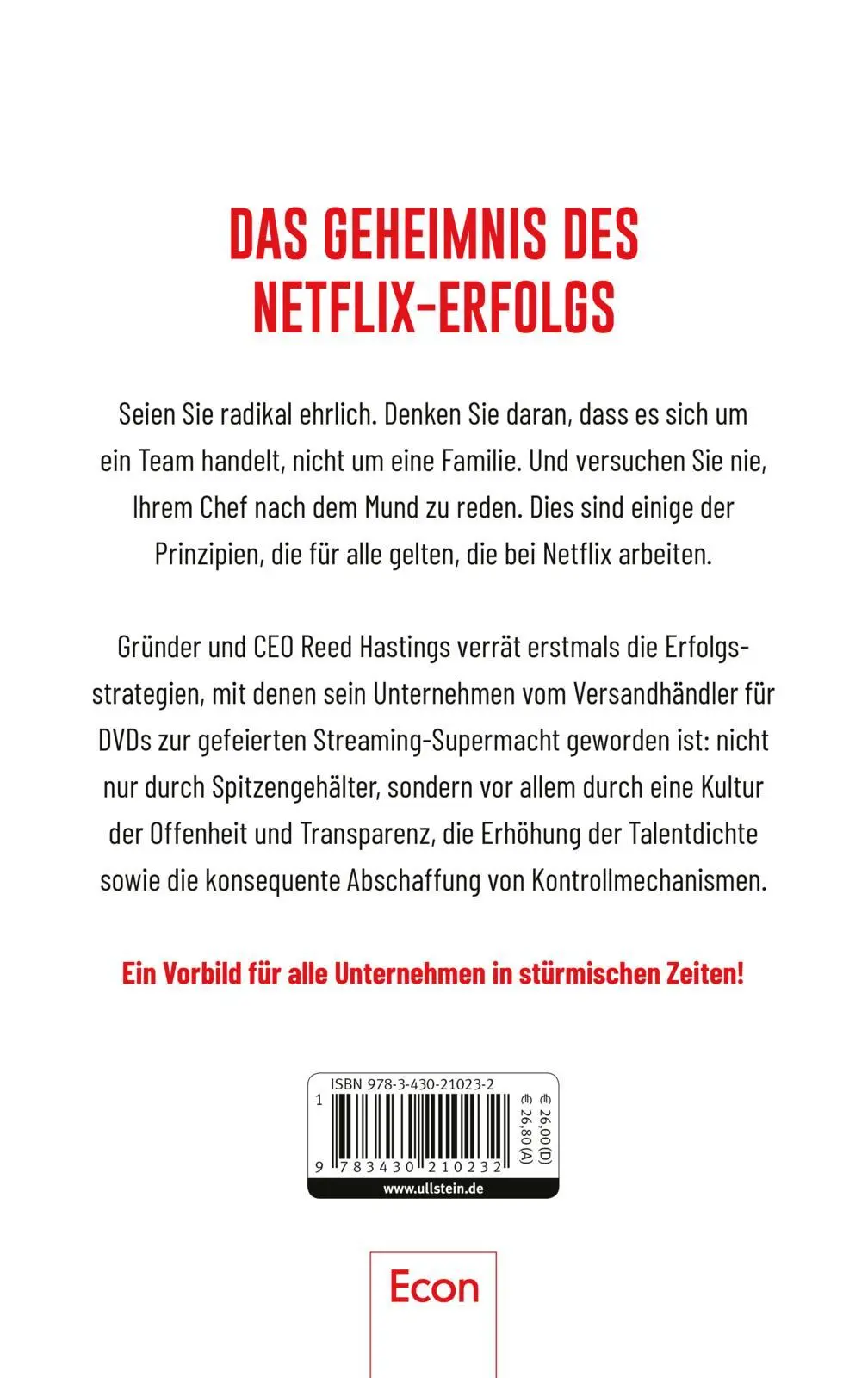 Rückseite: 9783430210232 | Keine Regeln | Reed Hastings (u. a.) | Buch | 400 S. | Deutsch | 2020