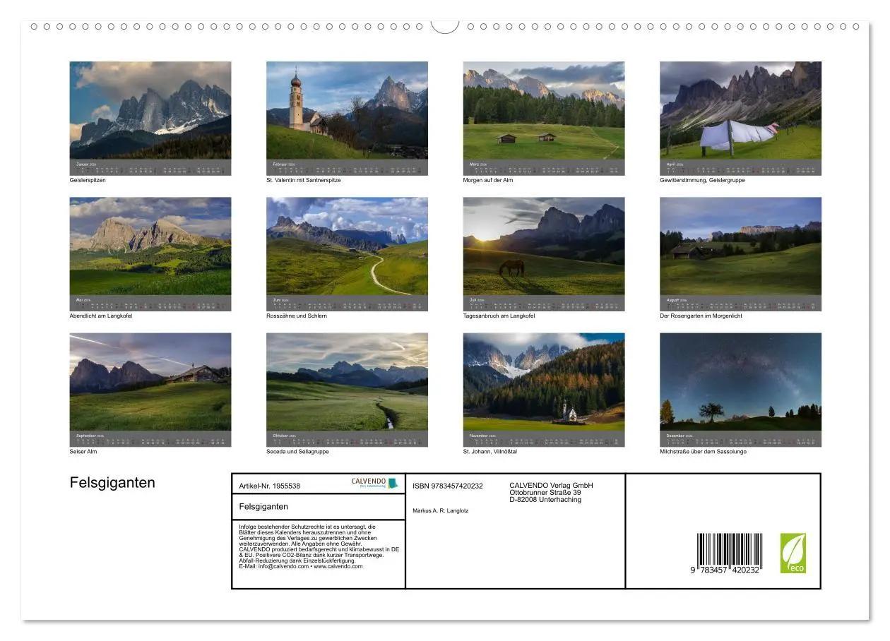 Bild: 9783457420232 | Felsgiganten (hochwertiger Premium Wandkalender 2026 DIN A2 quer),...