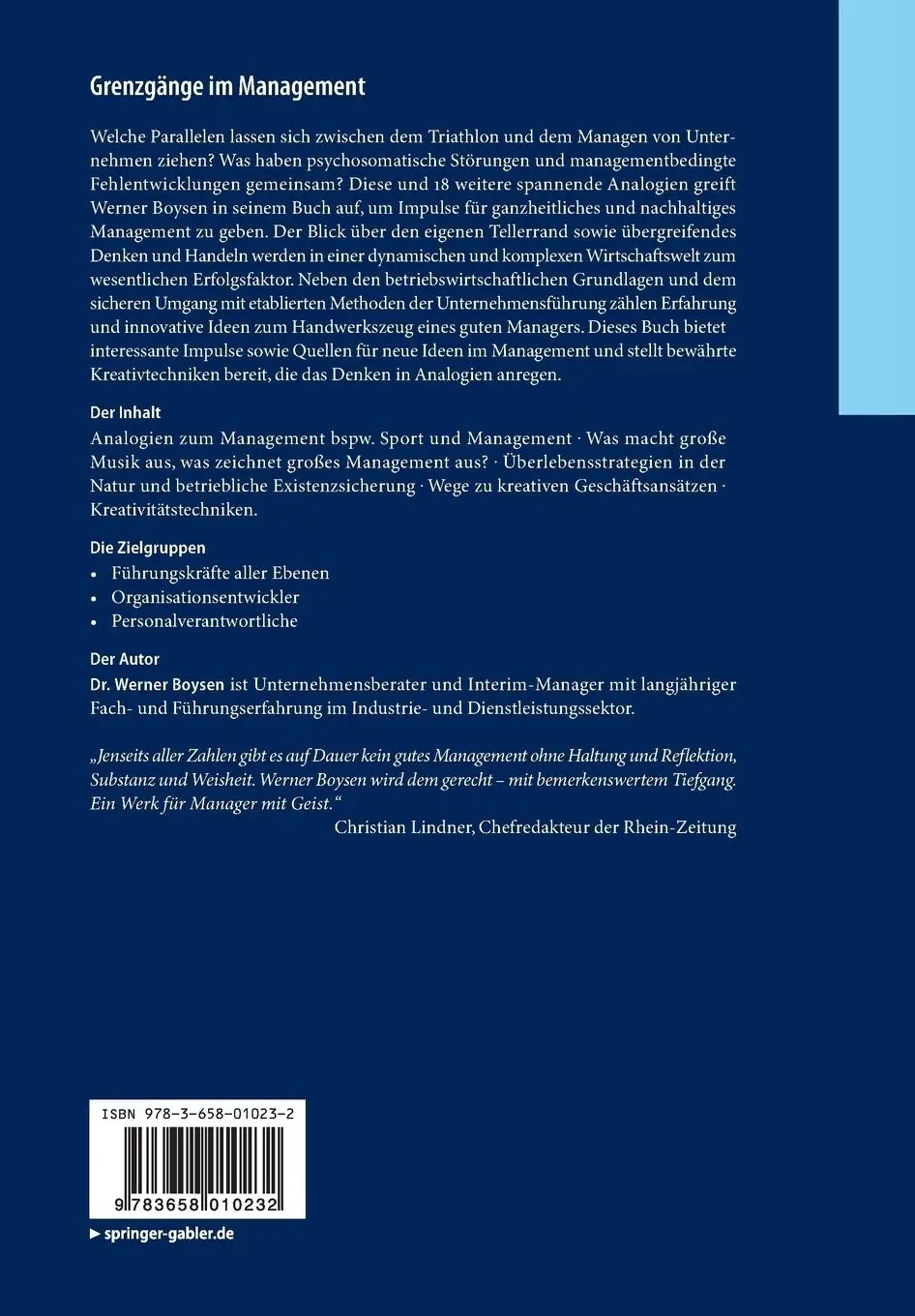 Rückseite: 9783658010232 | Grenzgänge im Management | Quellen für neue Lösungsansätze | Boysen