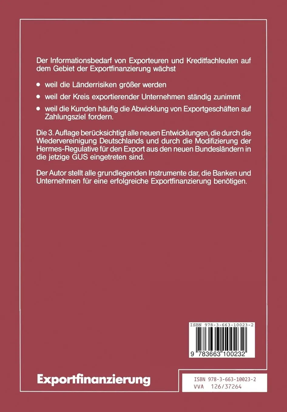 Rückseite: 9783663100232 | Exportfinanzierung | Nachschlagewerk für die Praxis | Klaus Kuttner