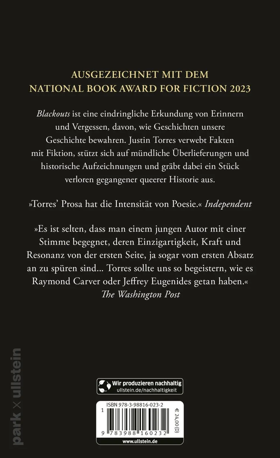 Rückseite: 9783988160232 | Blackouts | Roman Ausgezeichnet mit dem National Book Award 2023