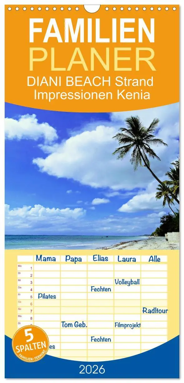 Cover: 9783516500332 | Familienplaner 2026 - DIANI BEACH Strand Impressionen Kenia mit 5...