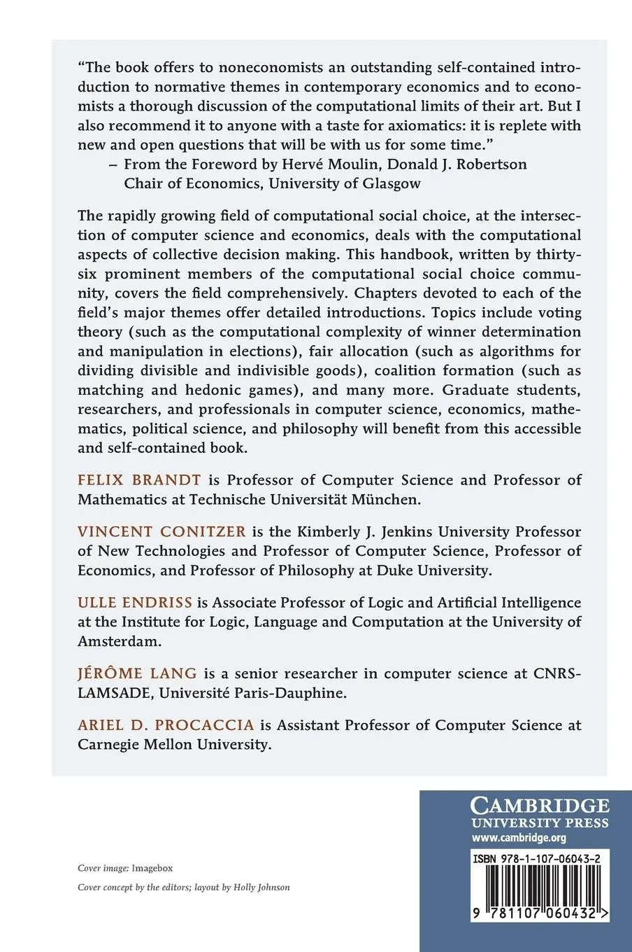 Rückseite: 9781107060432 | Handbook of Computational Social Choice | Felix Brandt (u. a.) | Buch