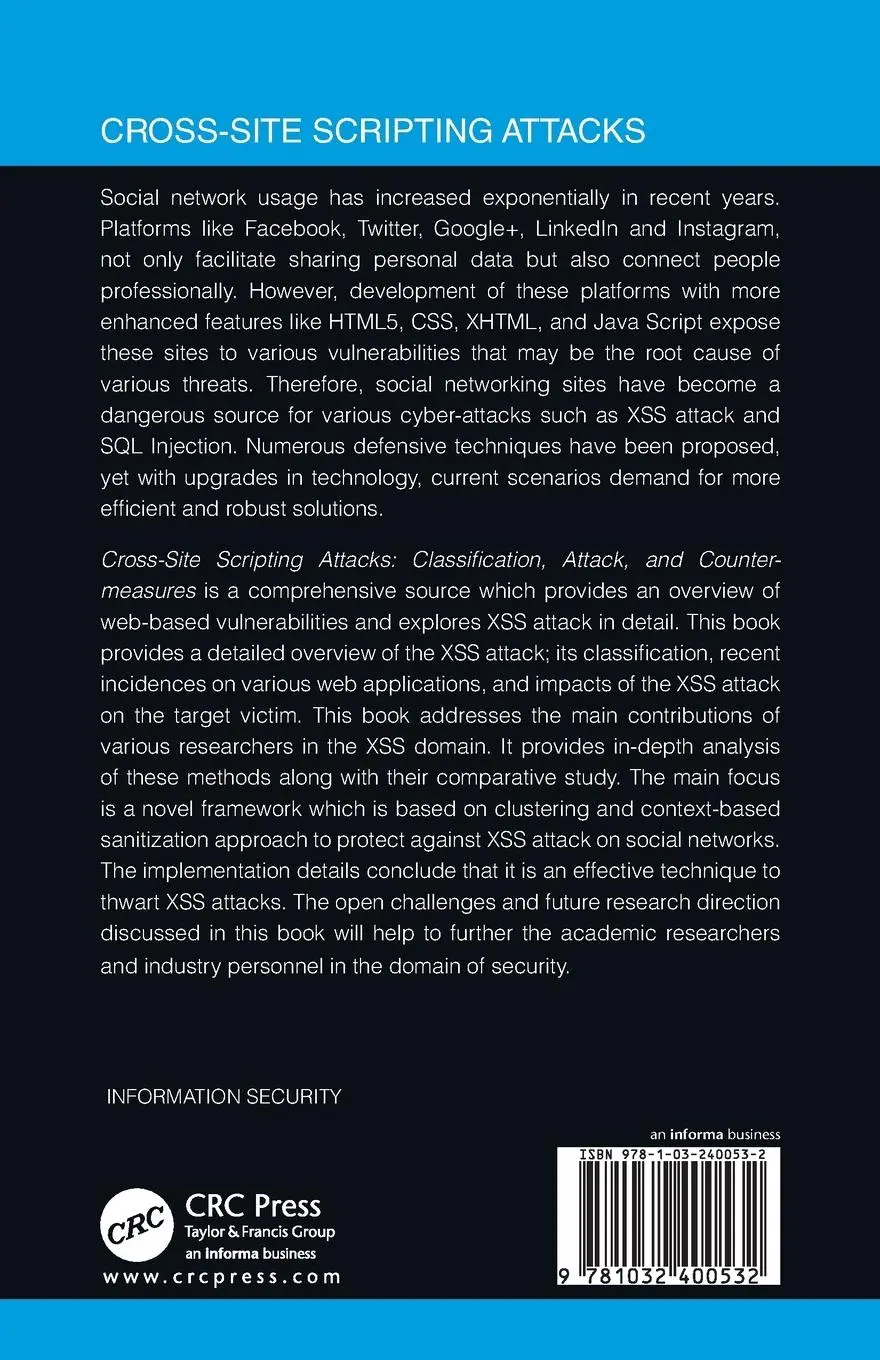 Rückseite: 9781032400532 | Cross-Site Scripting Attacks | Brij B. Gupta (u. a.) | Taschenbuch