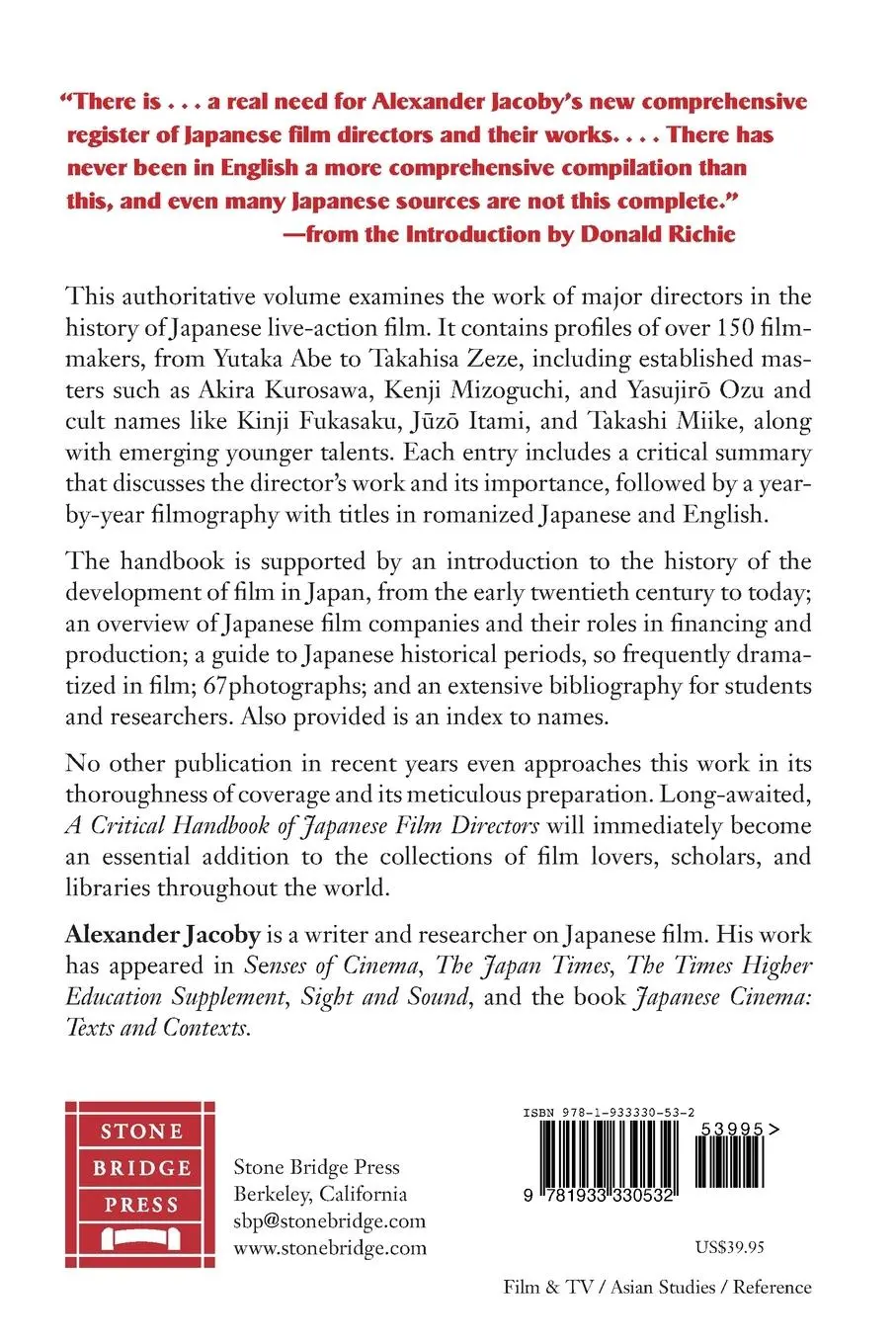 Rückseite: 9781933330532 | A Critical Handbook of Japanese Film Directors | Alexander Jacoby