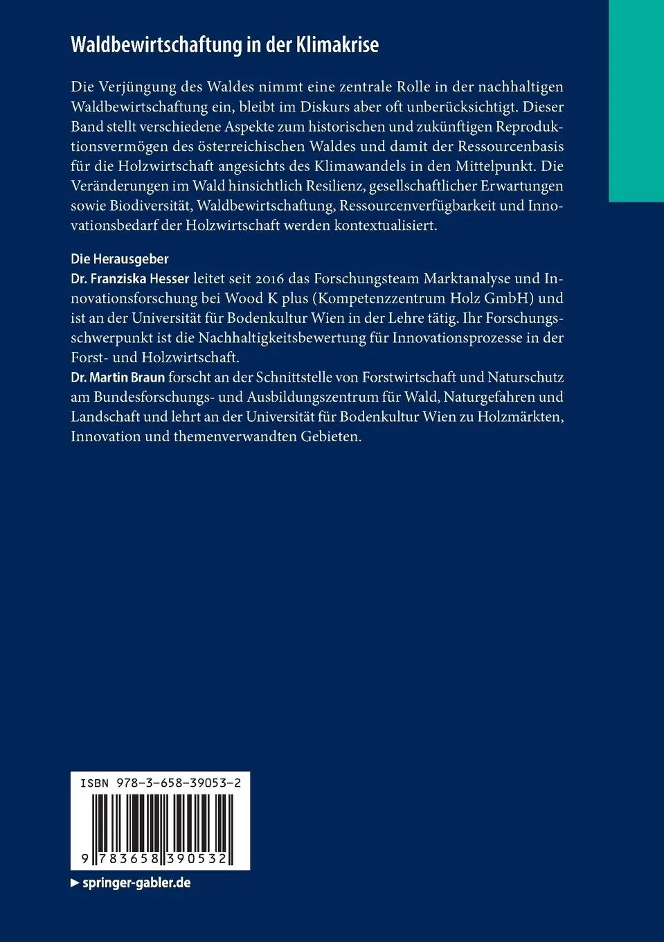 Rückseite: 9783658390532 | Waldbewirtschaftung in der Klimakrise | Martin Braun (u. a.) | Buch