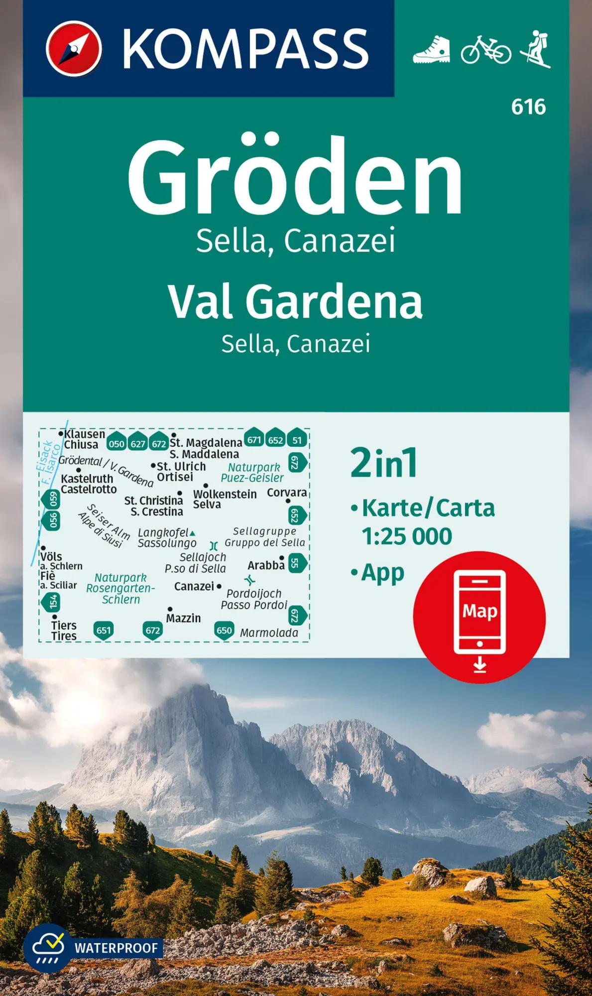 Cover: 9783991540632 | KOMPASS Wanderkarte 616 Gröden / Val Gardena, Sella, Canazei 1:25.000