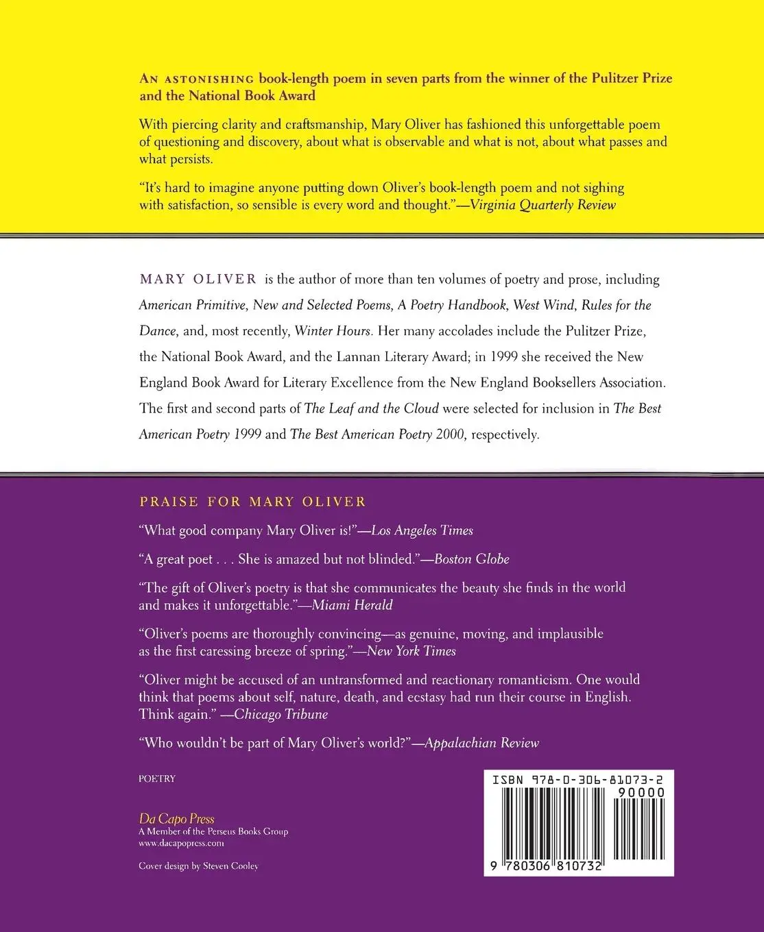 Rückseite: 9780306810732 | The Leaf and the Cloud | Mary Oliver | Taschenbuch | Englisch | 2001