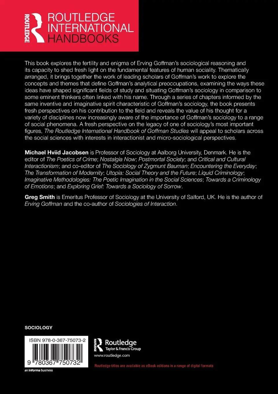 Rückseite: 9780367750732 | The Routledge International Handbook of Goffman Studies | Taschenbuch