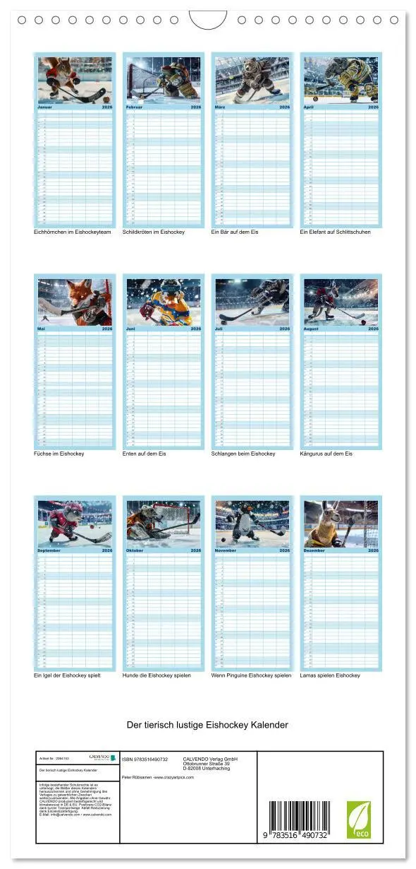 Bild: 9783516490732 | Familienplaner 2026 - Der tierisch lustige Eishockey Kalender mit 5...