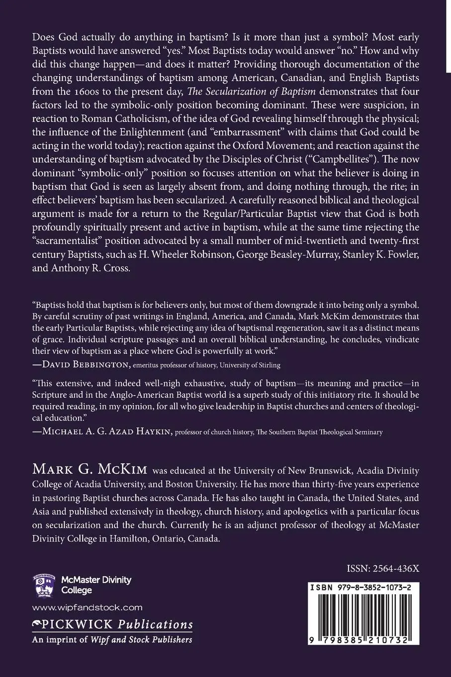 Rückseite: 9798385210732 | The Secularization of Baptism | Mark G. McKim | Taschenbuch | Englisch