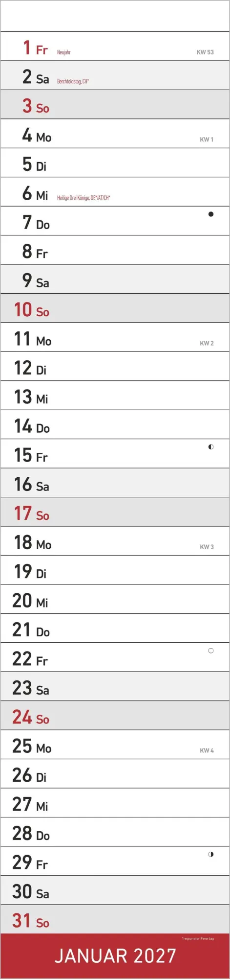 Bild: 4069095010932 | Streifenplaner XL ROT 2027 | Neumann Verlage GmbH &amp; Co KG | Kalender