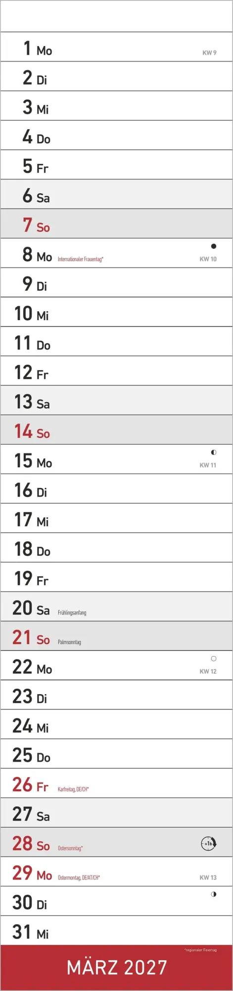 Bild: 4069095010932 | Streifenplaner XL ROT 2027 | Neumann Verlage GmbH &amp; Co KG | Kalender