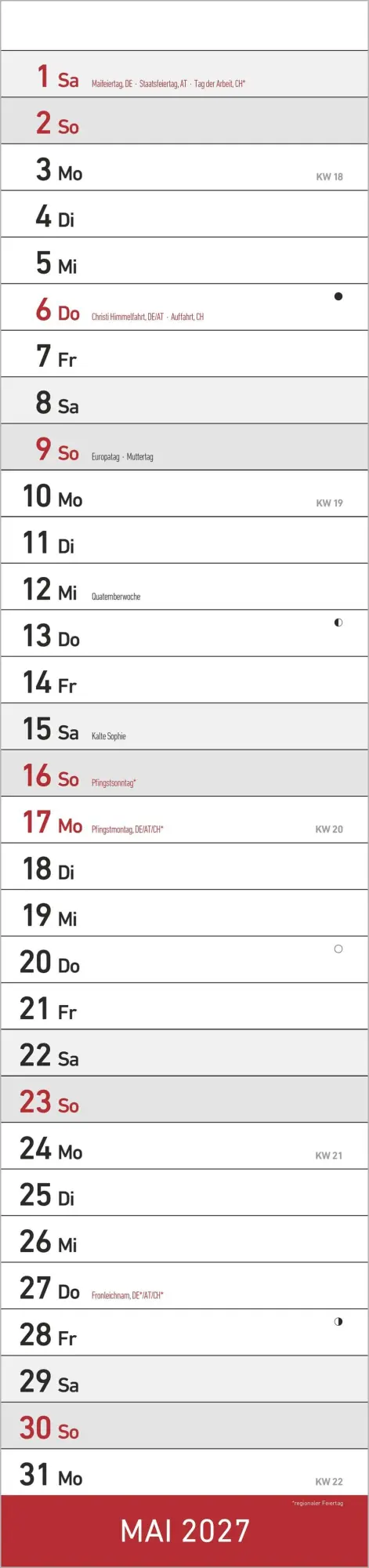 Bild: 4069095010932 | Streifenplaner XL ROT 2027 | Neumann Verlage GmbH &amp; Co KG | Kalender
