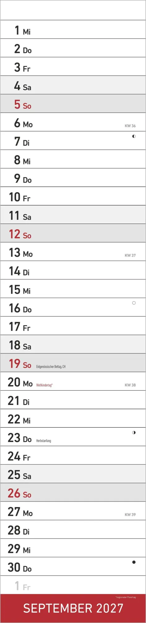 Bild: 4069095010932 | Streifenplaner XL ROT 2027 | Neumann Verlage GmbH &amp; Co KG | Kalender