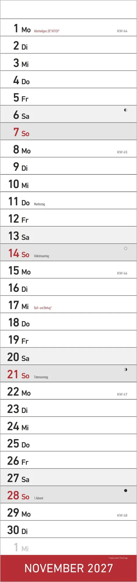 Bild: 4069095010932 | Streifenplaner XL ROT 2027 | Neumann Verlage GmbH &amp; Co KG | Kalender