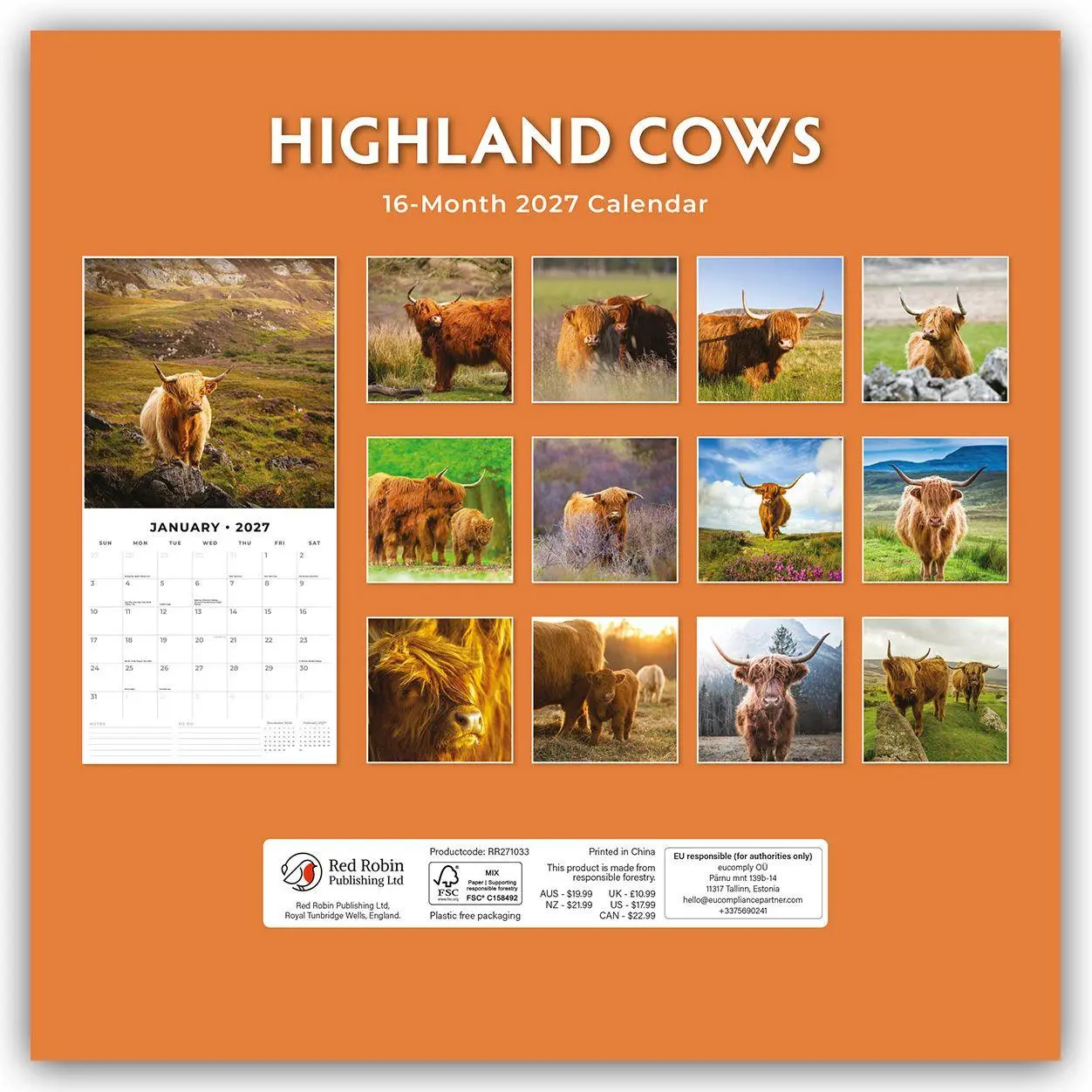 Rückseite: 9781837011032 | Highland Cows - Hochland Kühe 2027 - 16-Monatskalender | Robin Red