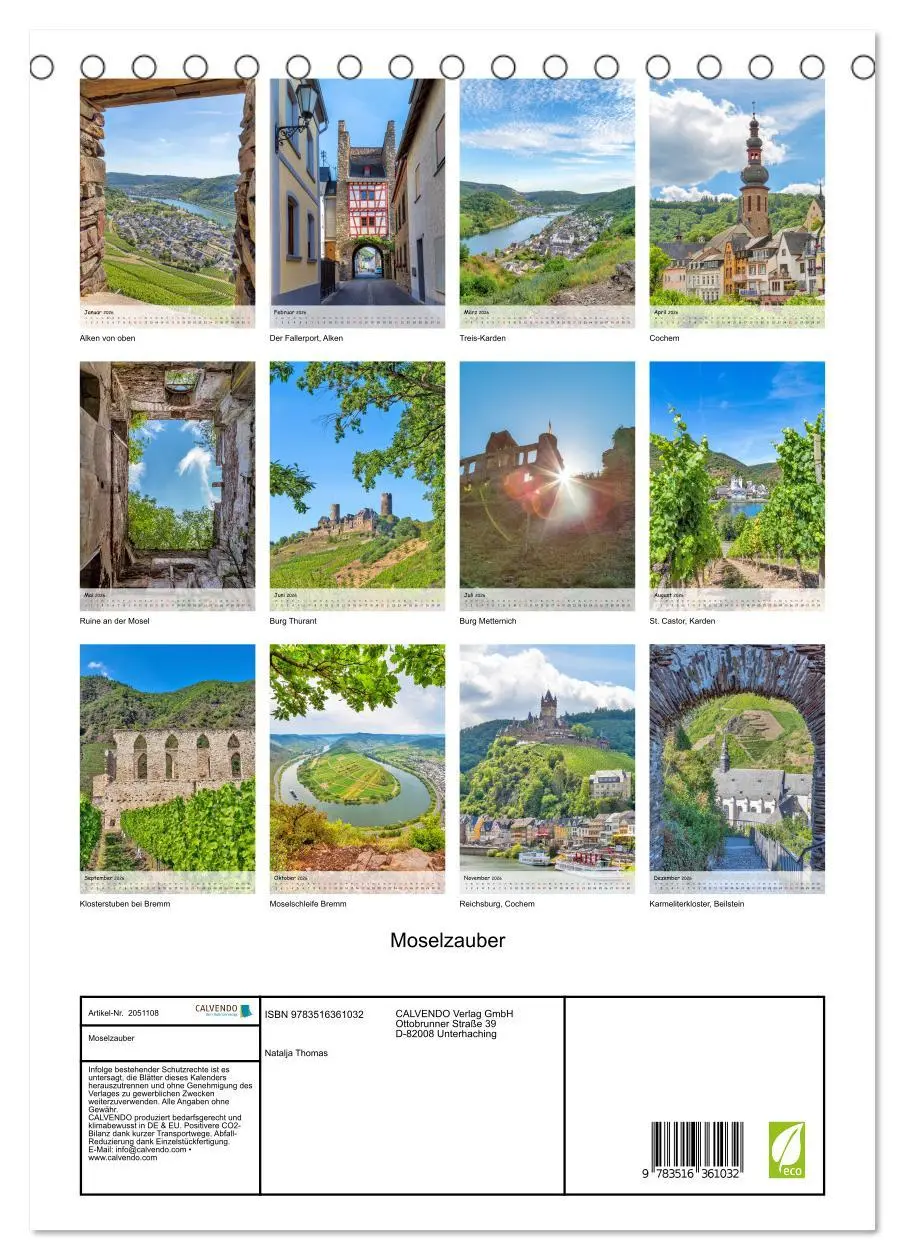 Bild: 9783516361032 | Moselzauber (Tischkalender 2026 DIN A5 hoch), CALVENDO Monatskalender