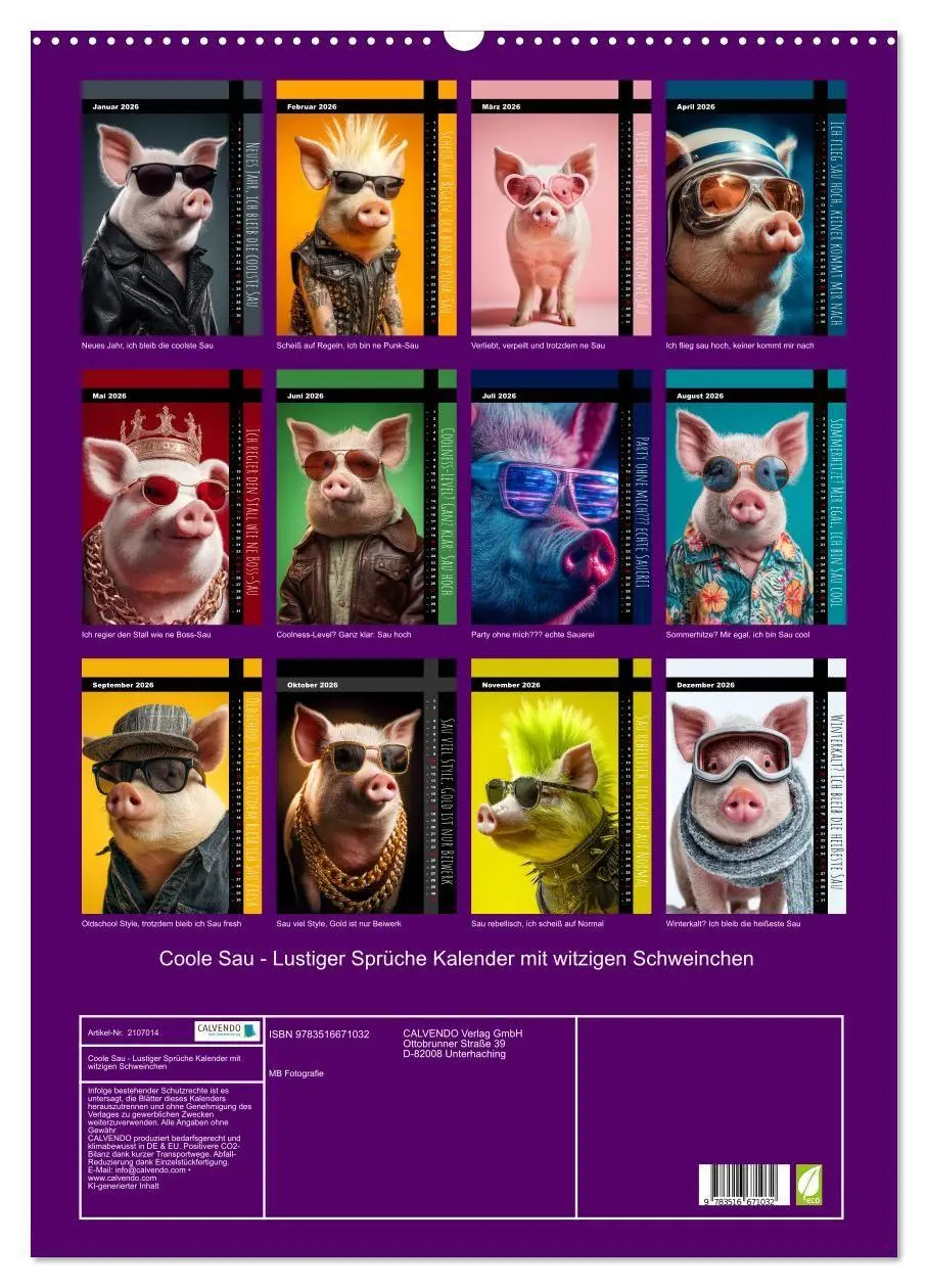 Bild: 9783516671032 | Coole Sau - Lustiger Sprüche Kalender mit witzigen Schweinchen...