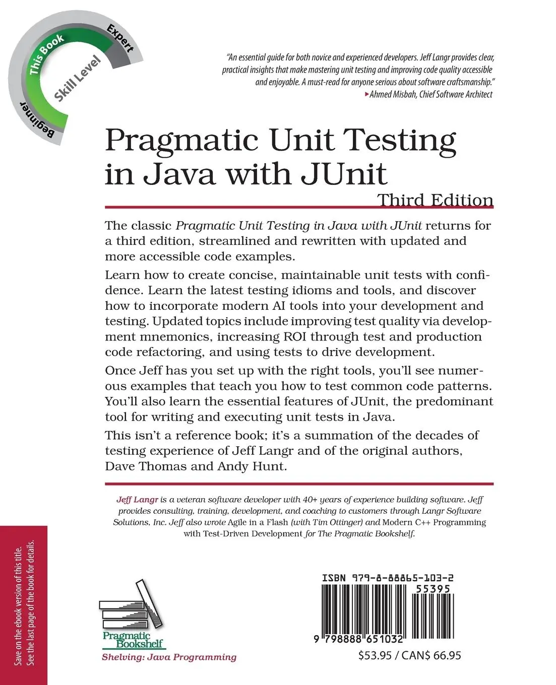 Rückseite: 9798888651032 | Pragmatic Unit Testing in Java with Junit | Jeff Langr | Taschenbuch