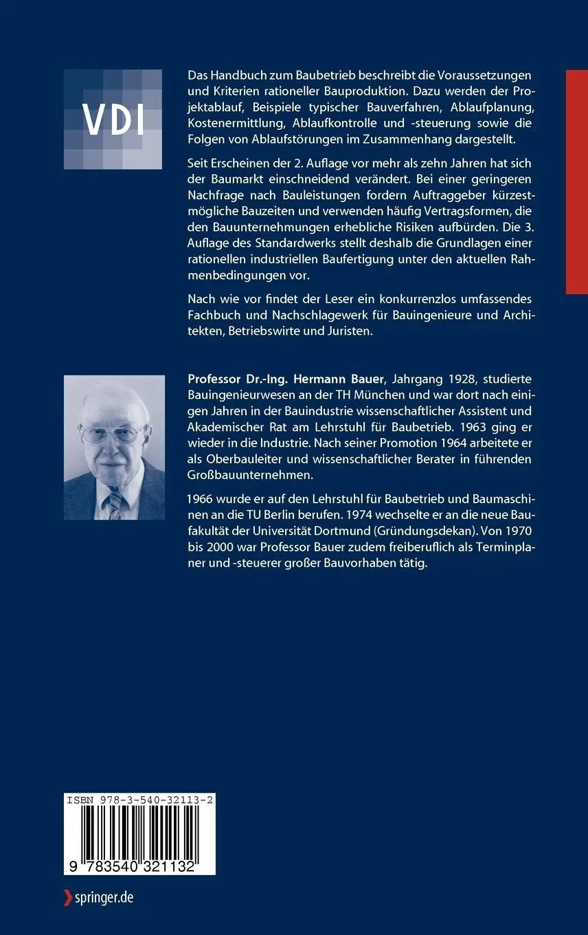 Rückseite: 9783540321132 | Baubetrieb | Hermann Bauer | Buch | Deutsch | 2006 | EAN 9783540321132