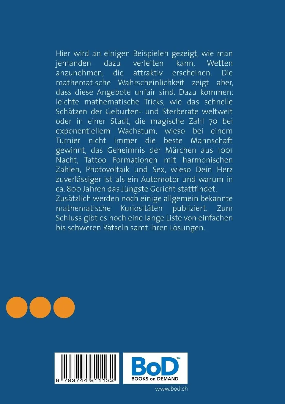 Rückseite: 9783744811132 | Wetten gewinnen dank Mathematik | Werner Joho | Taschenbuch | 72 S.