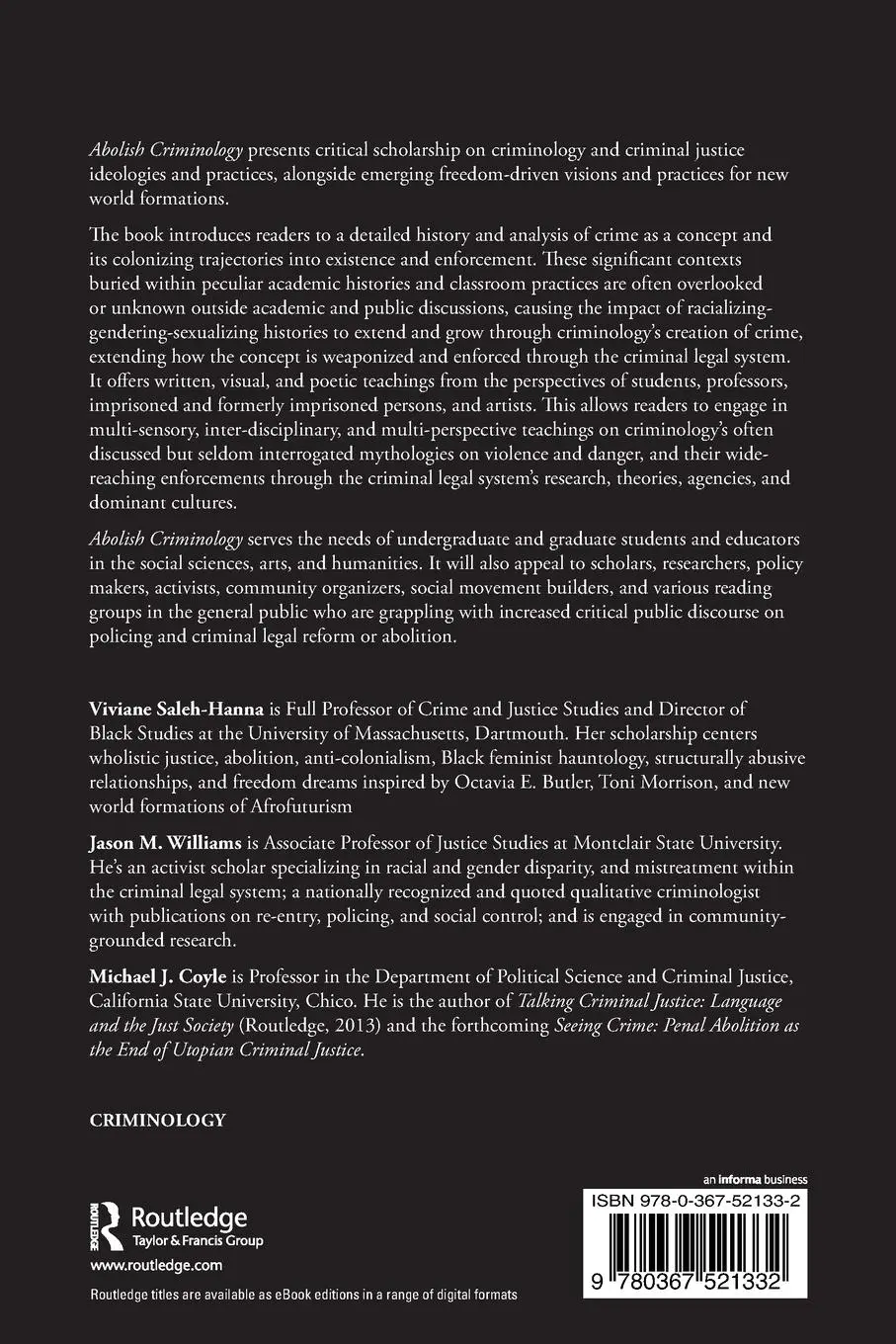 Rückseite: 9780367521332 | Abolish Criminology | Viviane Saleh-Hanna (u. a.) | Taschenbuch | 2023