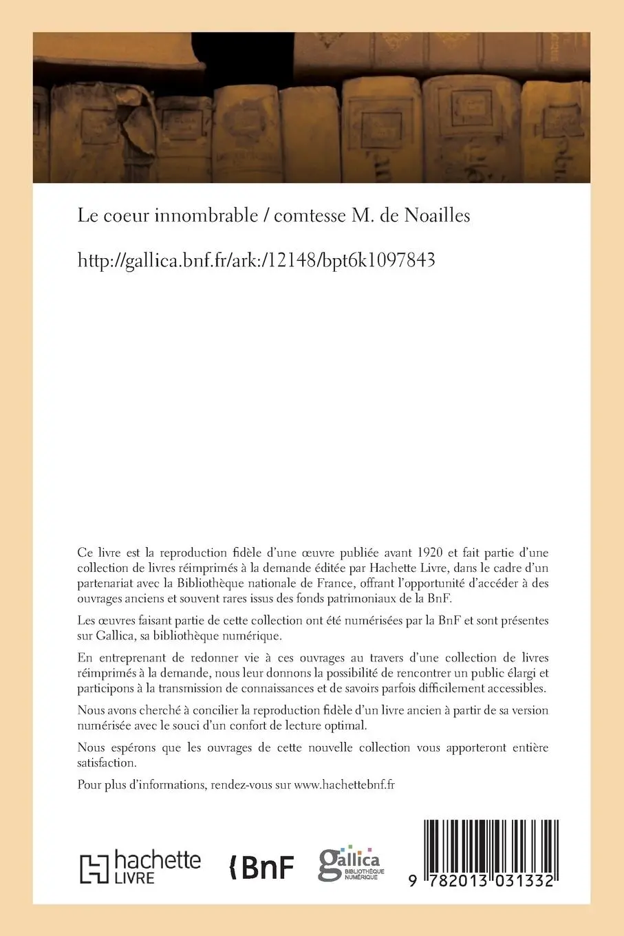 Rückseite: 9782013031332 | Le Coeur Innombrable | Anna De Noailles | Taschenbuch | Französisch