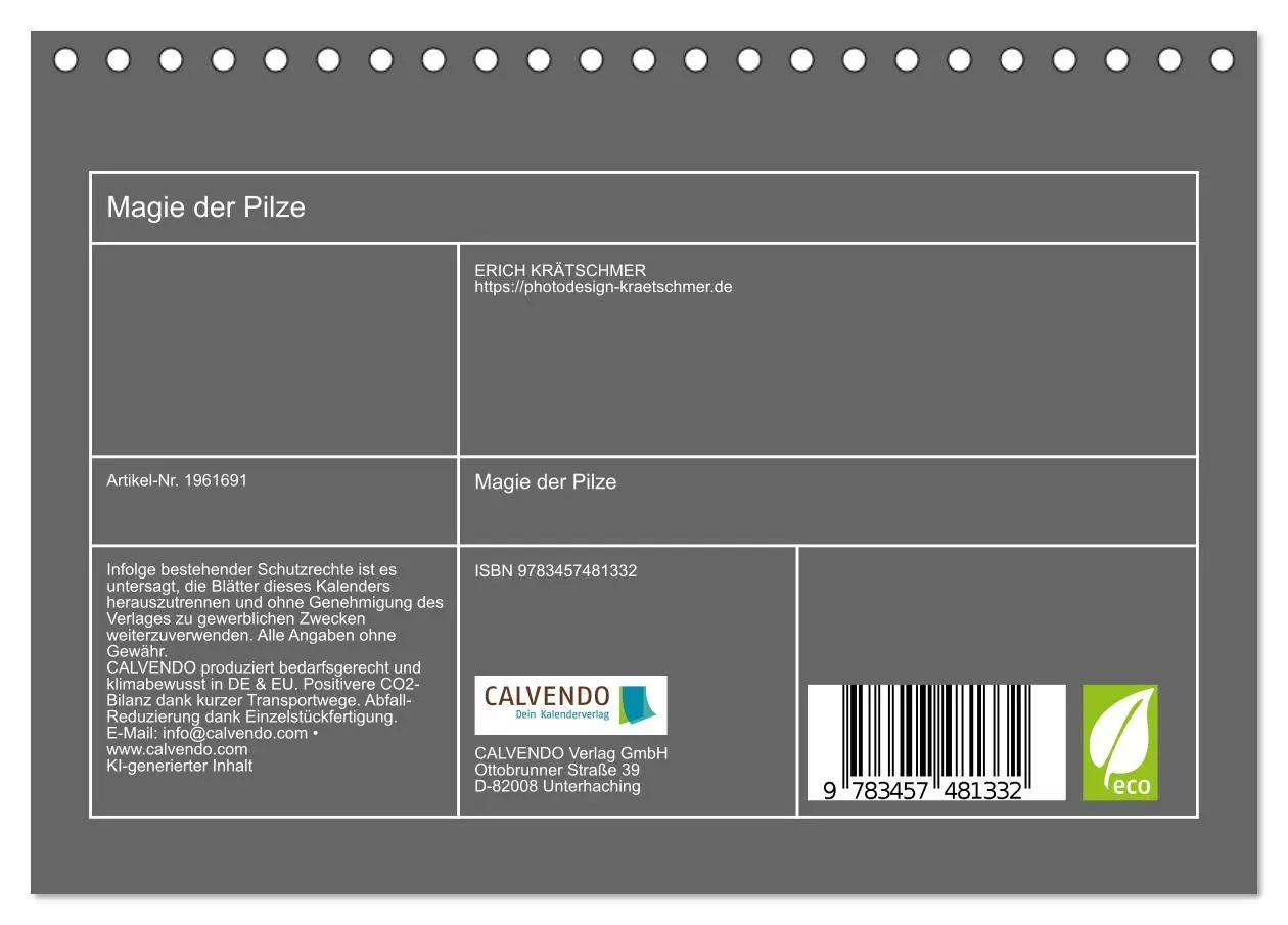 Bild: 9783457481332 | Magie der Pilze (Tischkalender 2026 DIN A5 quer), CALVENDO...