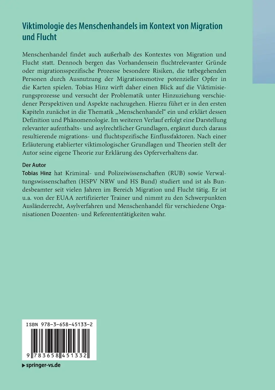 Rückseite: 9783658451332 | Viktimologie des Menschenhandels im Kontext von Migration und Flucht