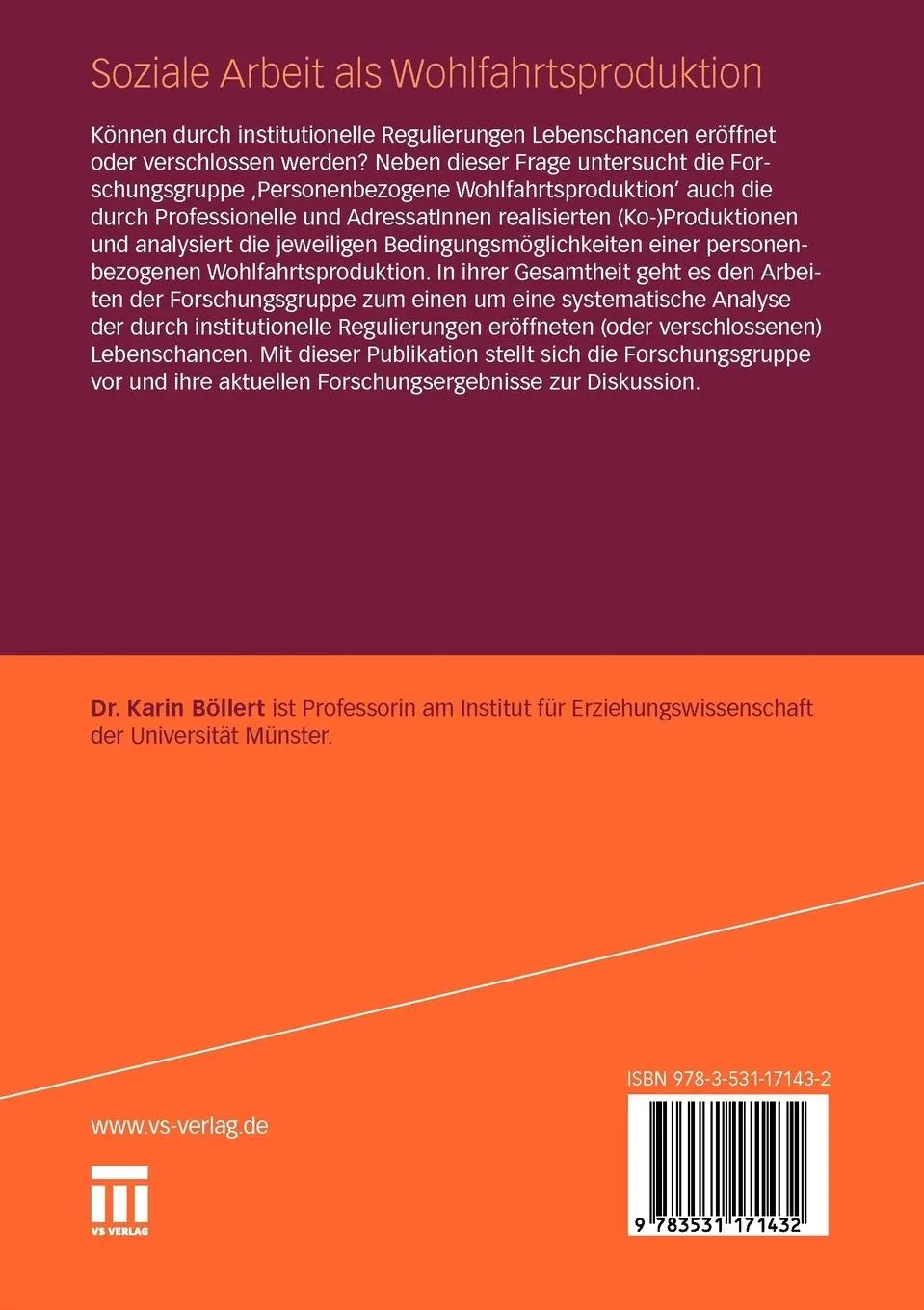 Rückseite: 9783531171432 | Soziale Arbeit als Wohlfahrtsproduktion | Karin Böllert | Taschenbuch