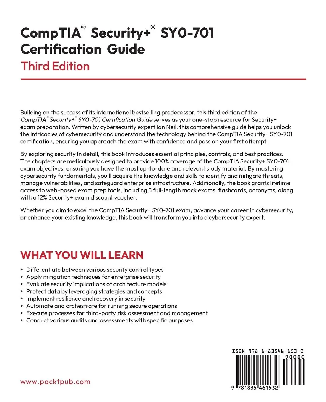 Rückseite: 9781835461532 | CompTIA Security+ SY0-701 Certification Guide - Third Edition | Neil