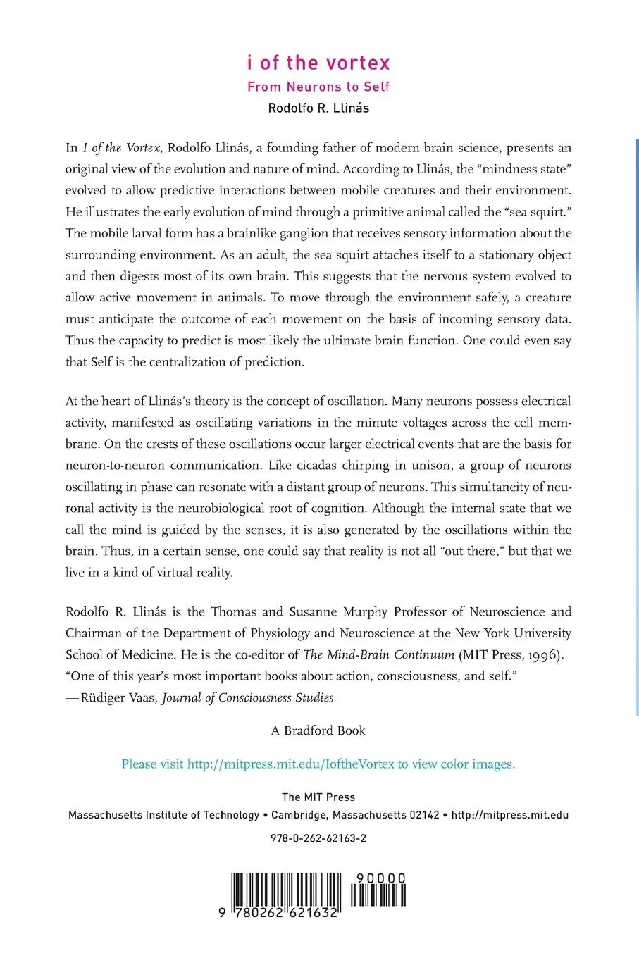 Rückseite: 9780262621632 | I of the Vortex | From Neurons to Self | Rodolfo R. Llinas | Buch