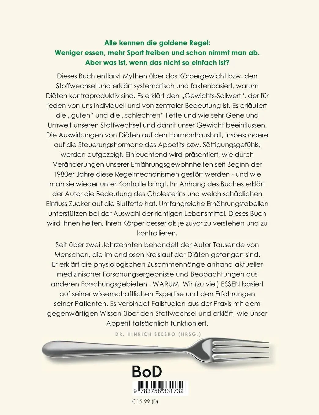 Rückseite: 9783758331732 | Warum wir (zu viel) essen | Andrew Jenkinson | Taschenbuch | 374 S.