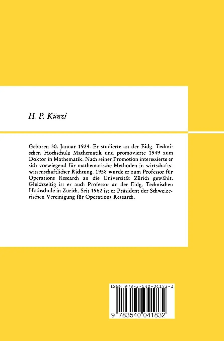 Rückseite: 9783540041832 | Einführung in die Unternehmensforschung II | H. P. Künzi (u. a.)