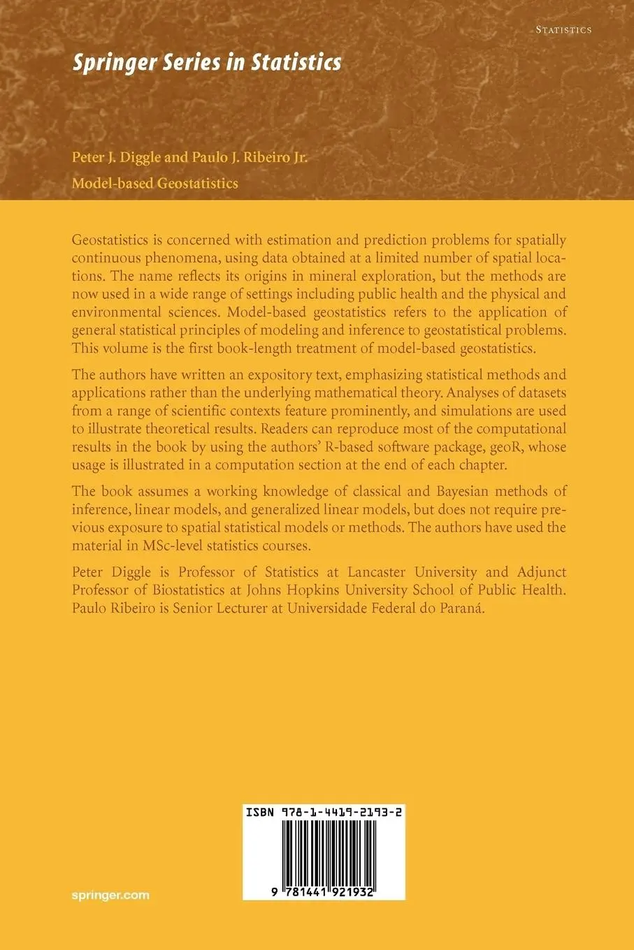 Rückseite: 9781441921932 | Model-based Geostatistics | Peter Diggle (u. a.) | Taschenbuch | xiv