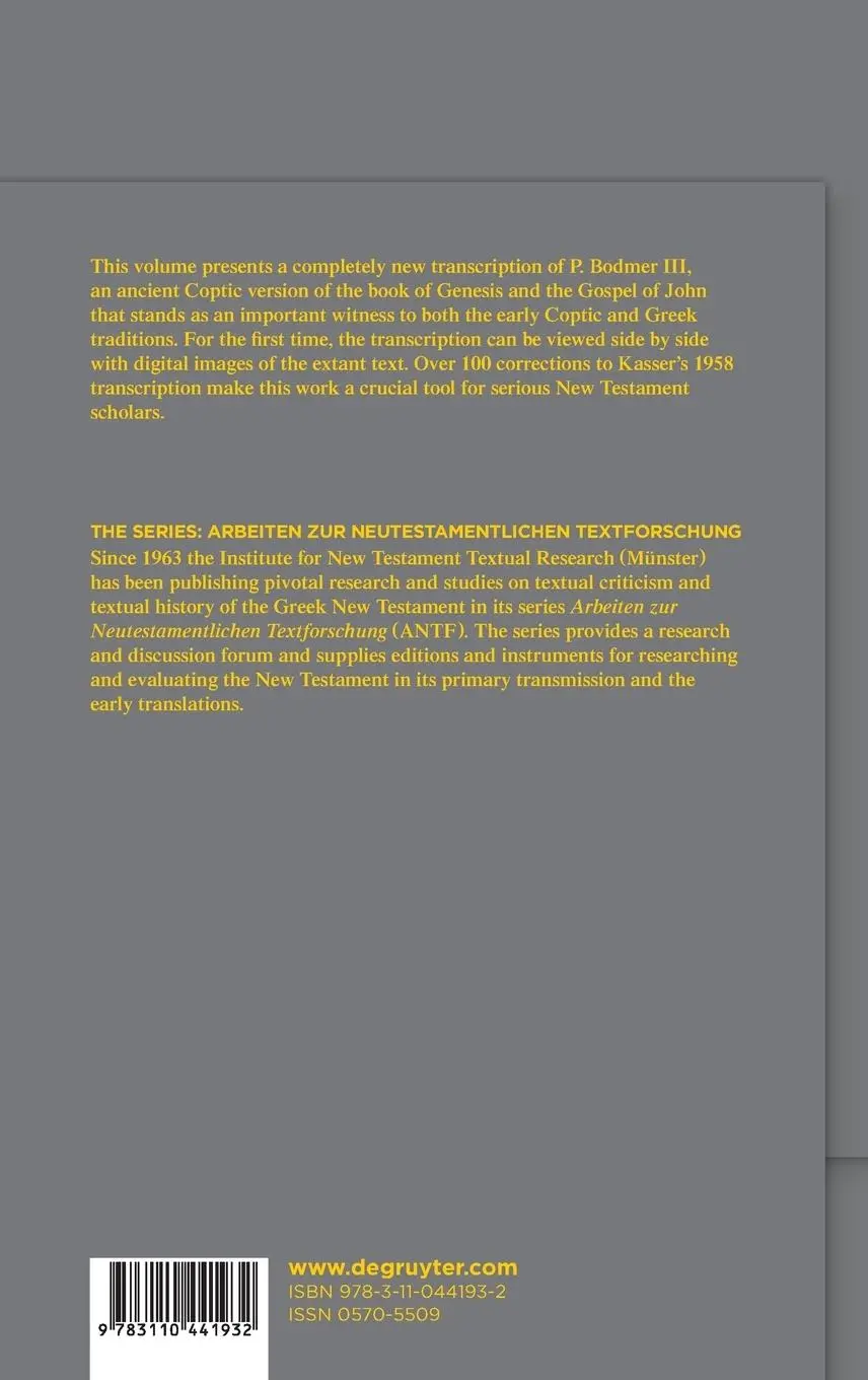 Rückseite: 9783110441932 | Papyrus Bodmer III | Daniel B. Sharp | Buch | X | Koptisch | 2017