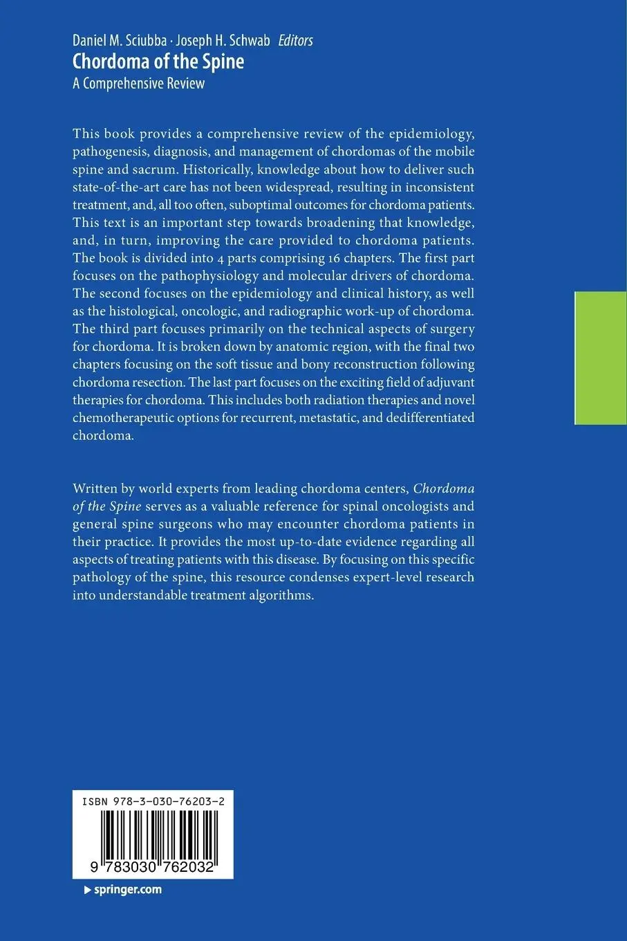 Rückseite: 9783030762032 | Chordoma of the Spine | A Comprehensive Review | Sciubba (u. a.) | xx