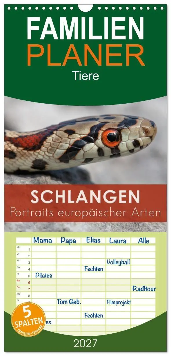 Cover: 9783594312032 | Familienplaner 2027 - Schlangen - Portraits europäischer Arten mit...