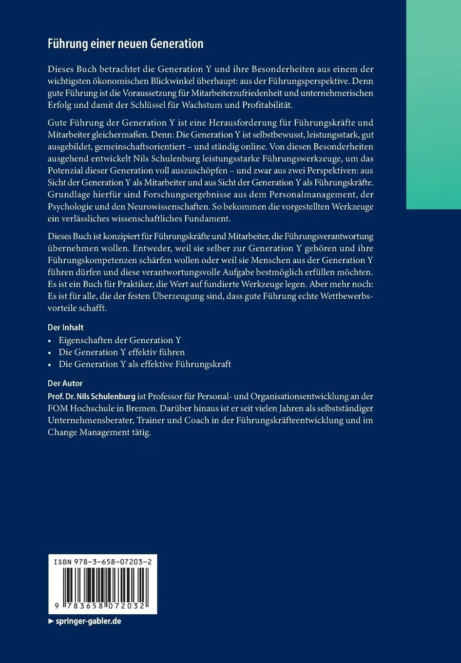 Rückseite: 9783658072032 | Führung einer neuen Generation | Nils Schulenburg | Taschenbuch | X