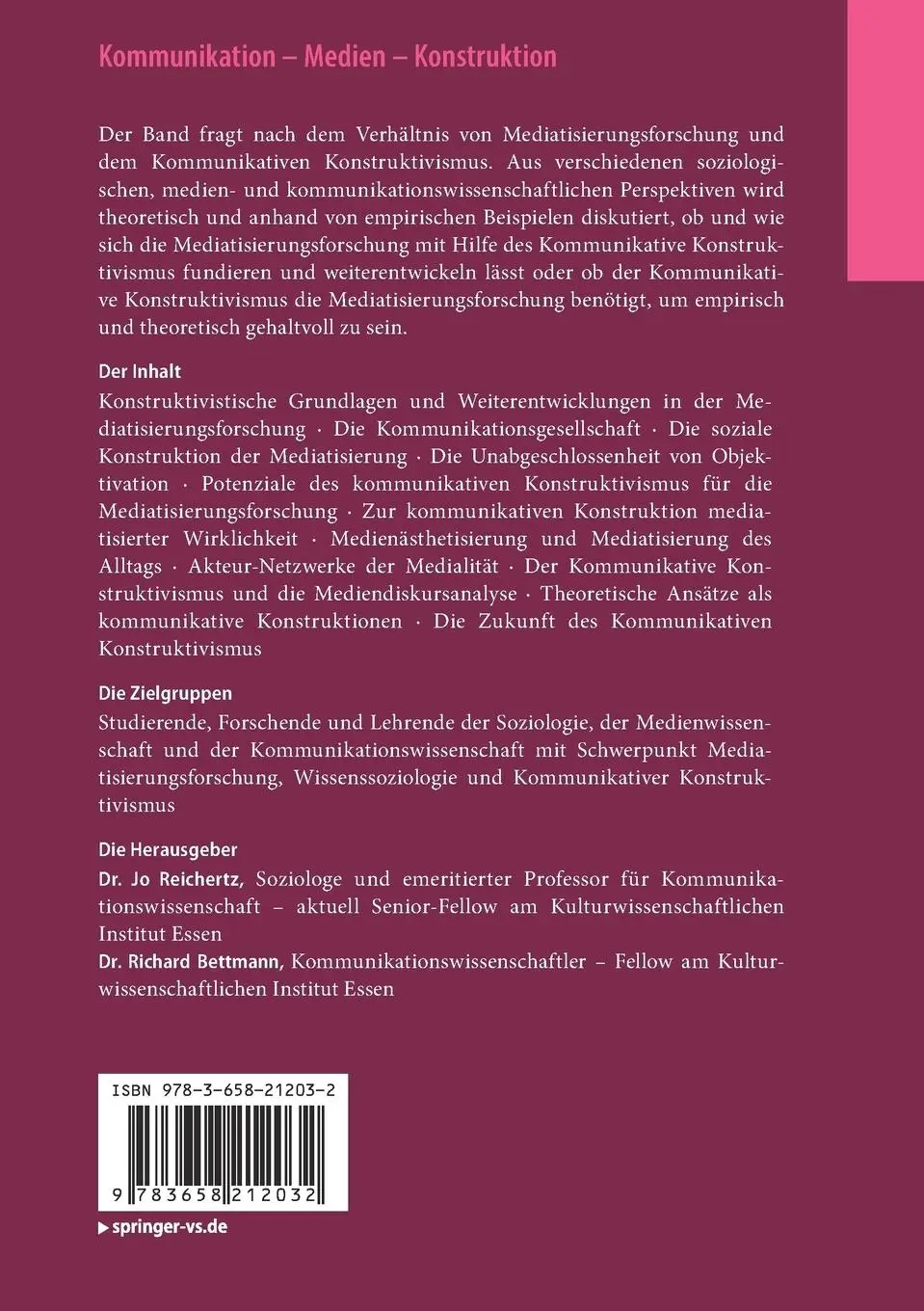 Rückseite: 9783658212032 | Kommunikation - Medien - Konstruktion | Richard Bettmann (u. a.) | vi