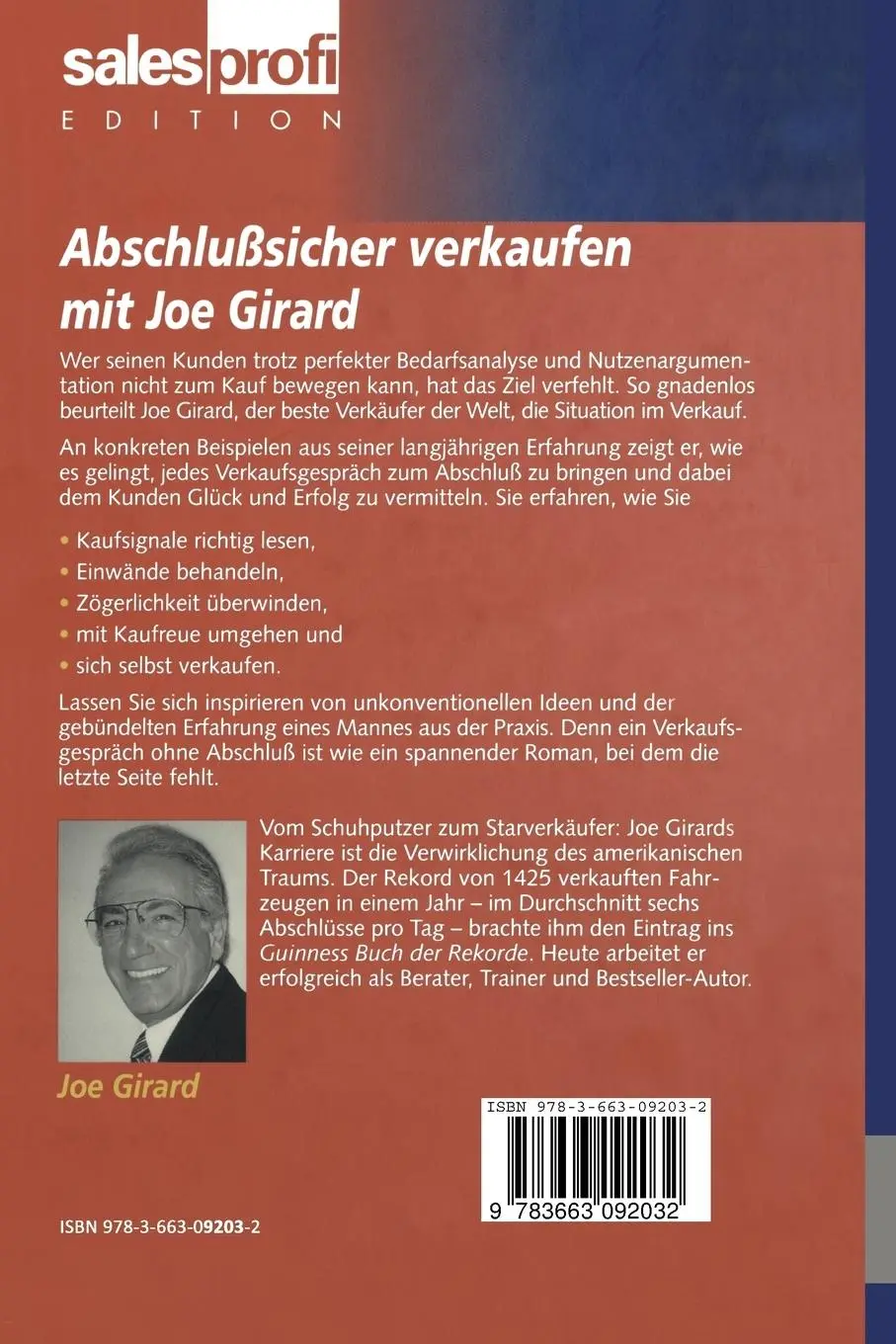 Rückseite: 9783663092032 | Abschlußsicher verkaufen mit Joe Girard | Joe Girard | Taschenbuch