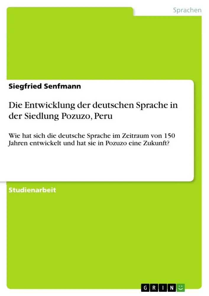 Cover: 9783668592032 | Die Entwicklung der deutschen Sprache in der Siedlung Pozuzo, Peru