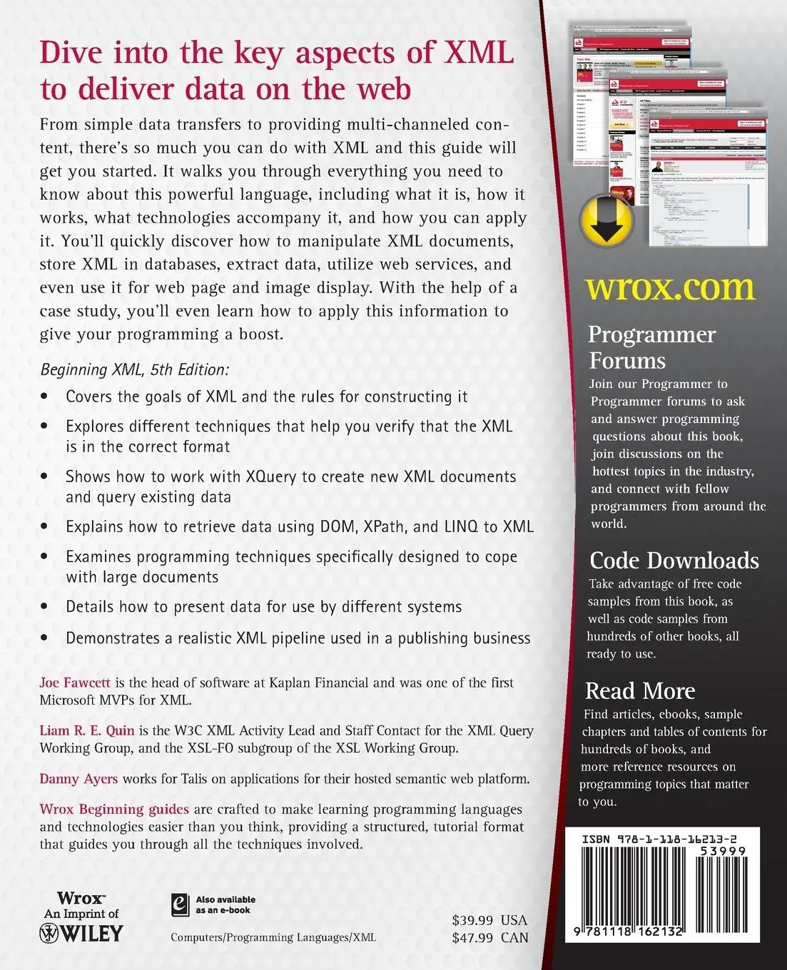 Rückseite: 9781118162132 | Beginning XML | Joe Fawcett (u. a.) | Taschenbuch | 864 S. | Englisch