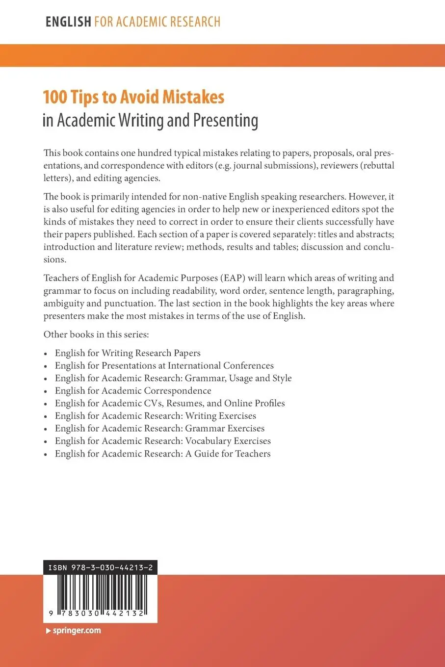 Rückseite: 9783030442132 | 100 Tips to Avoid Mistakes in Academic Writing and Presenting | Buch