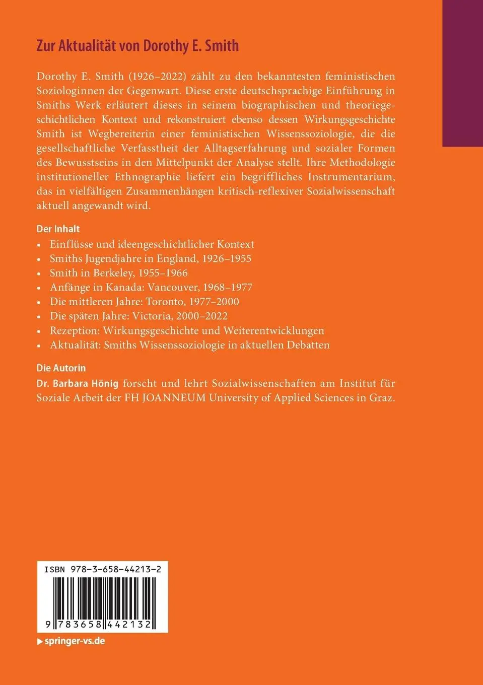 Rückseite: 9783658442132 | Zur Aktualität von Dorothy E. Smith | Einführung in ihr Werk | Hönig