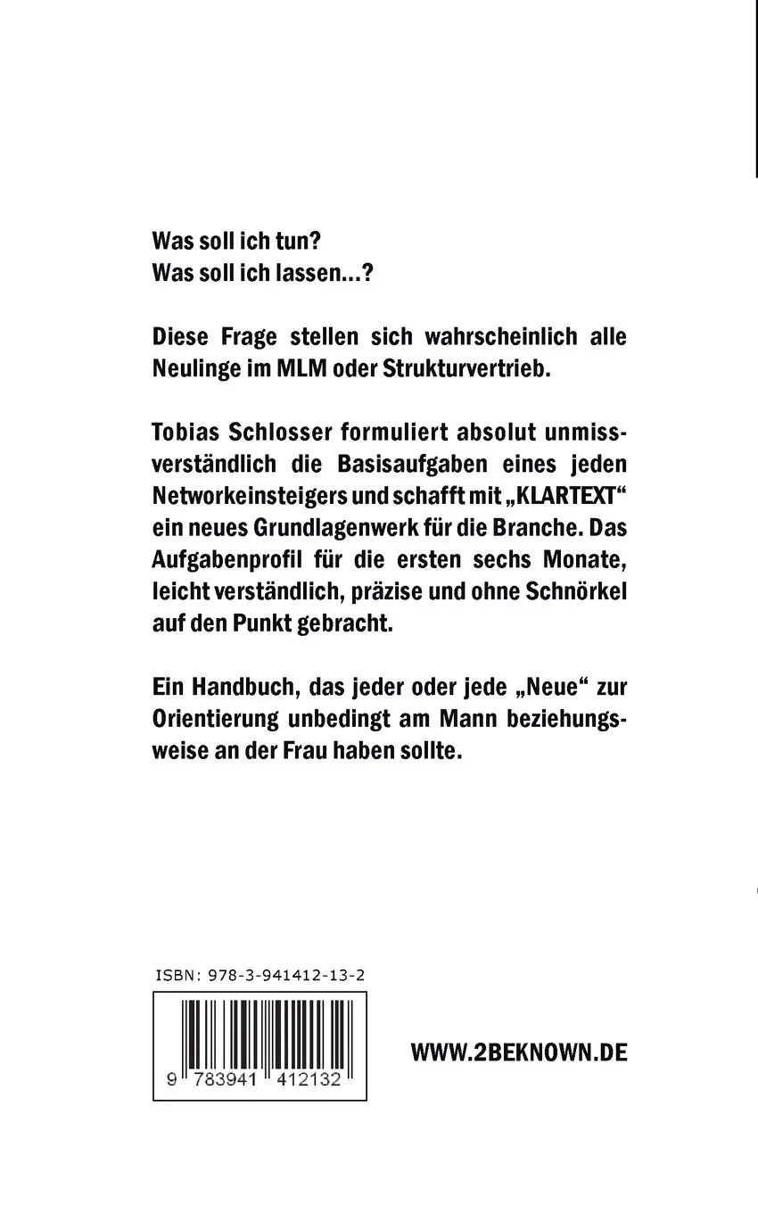 Rückseite: 9783941412132 | Klartext | Das Basis-Buch für Network- und Vertriebseinsteiger | Buch