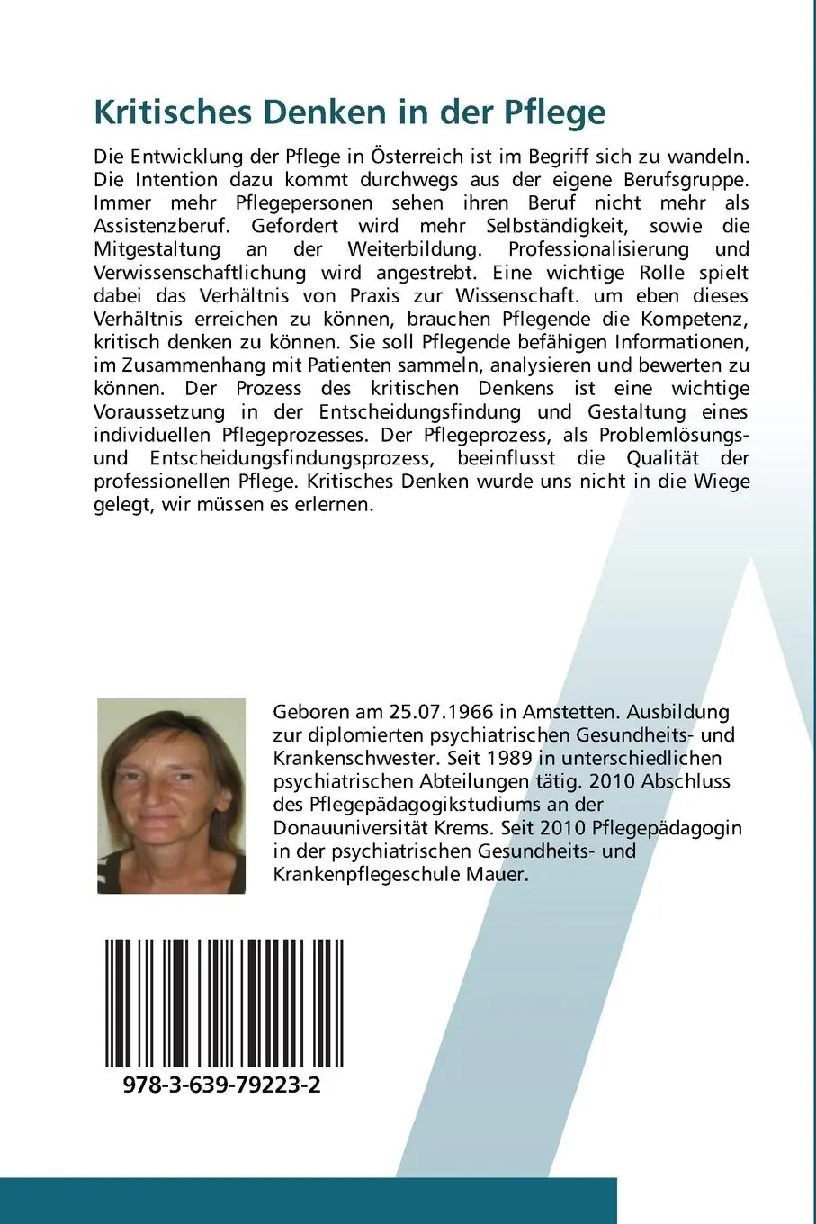 Rückseite: 9783639792232 | Kritisches Denken in der Pflege | Manuela Aichberger | Taschenbuch
